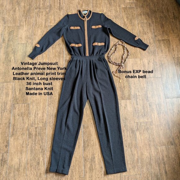 36" bust Jumpsuit Antonella Preve New York, Animal print, Black Santana VTG Knit - Picture 7 of 17